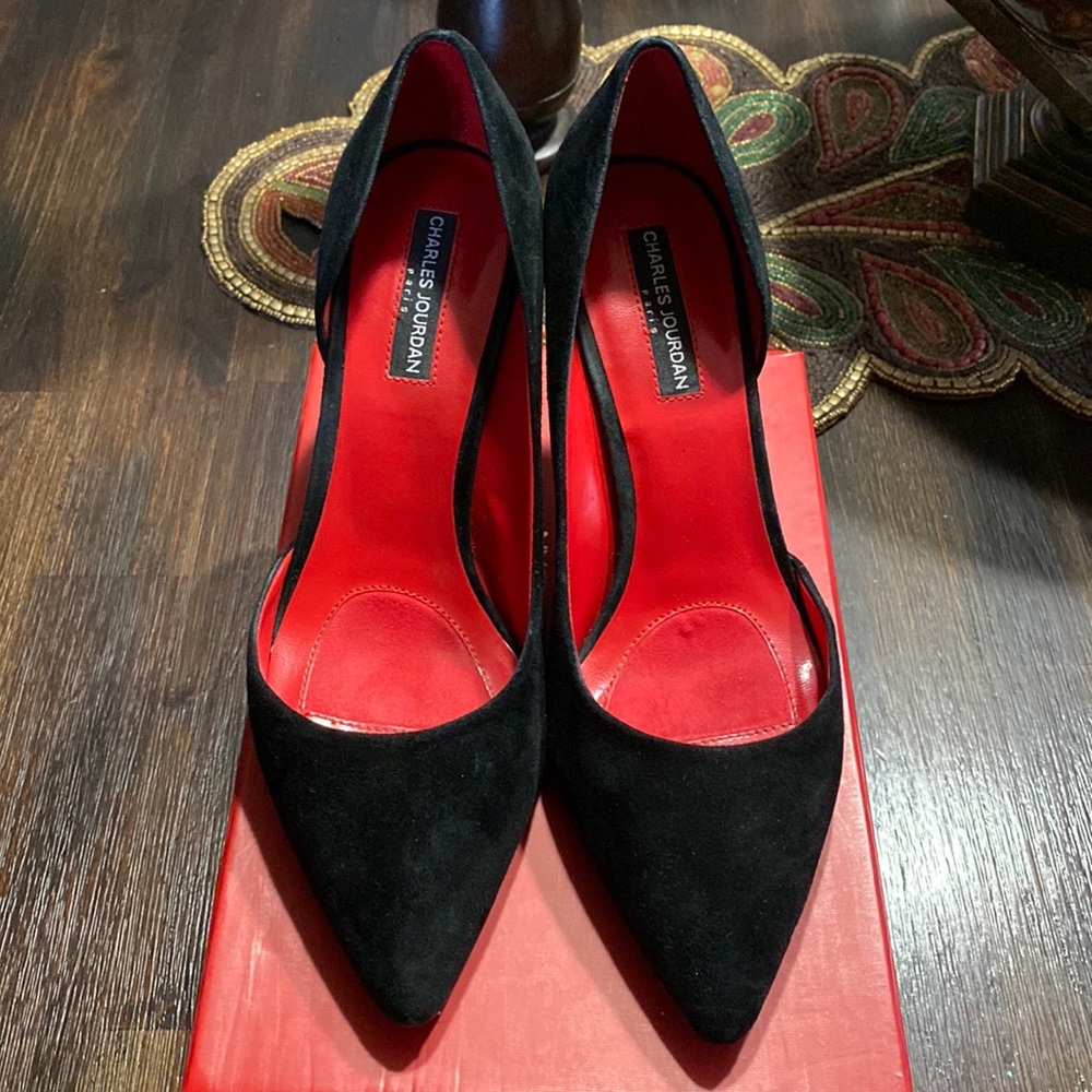 Charles Jourdan Black Suede Heels